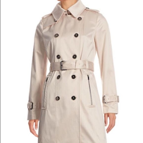 London Fog Belted Bonded Satin Trench Coat-pink - Picture 6 of 6
